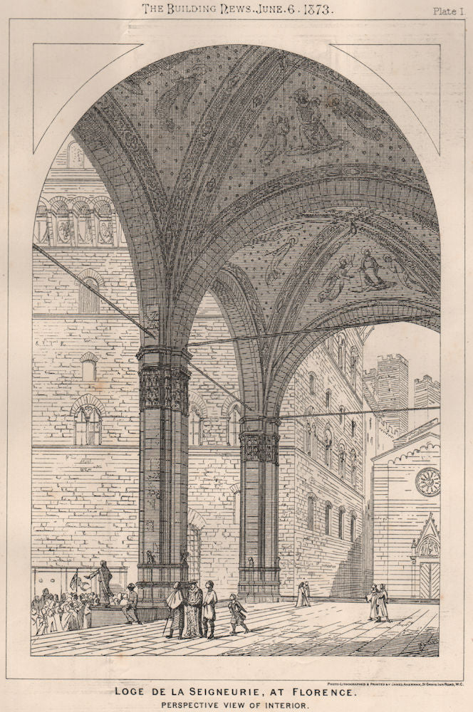 Loge de la Seigneurie, at Florence, perspective view of interior. Italy 1873